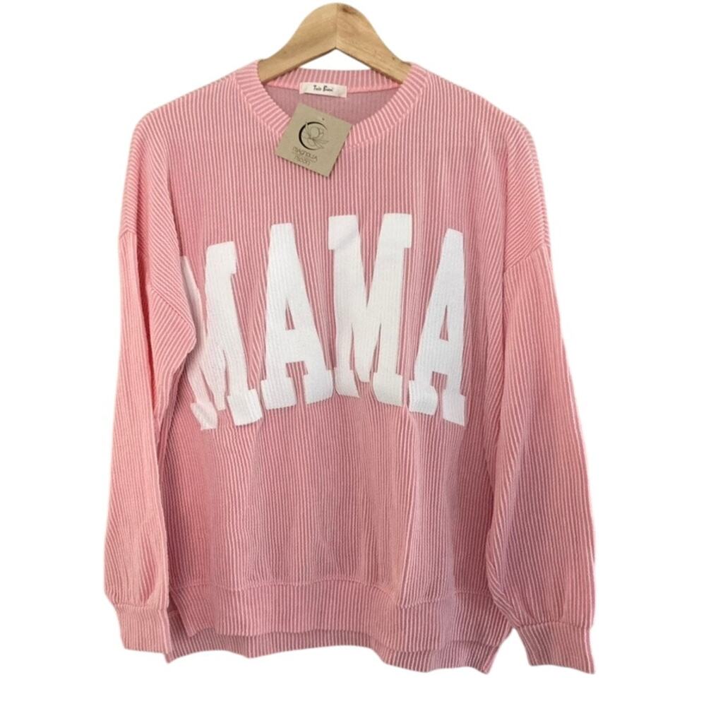 Tres Bien NEW Ribbed Mama Corded Sweatshirt - Pink - Small